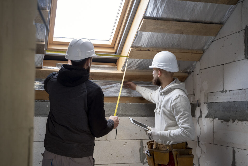 couvreurs travaillent sue l'isolation d'une toiture